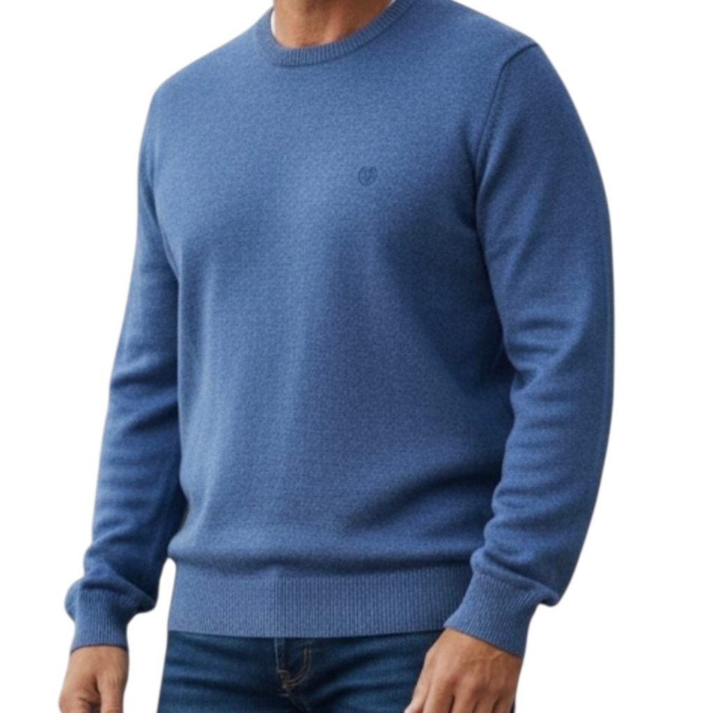 Classic Chaps Men's Blue Cotton Crew Neck Sweater - Size Large (L/G)